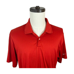 Nike Shirt Mens Medium Red Dri Fit Short Sleeve Pullover Collared Golf Polo